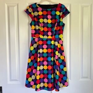 Pukavt Black Colorful Polka Dot Fit and Flare Cap Sleeve Dopamine Dress Size M/L